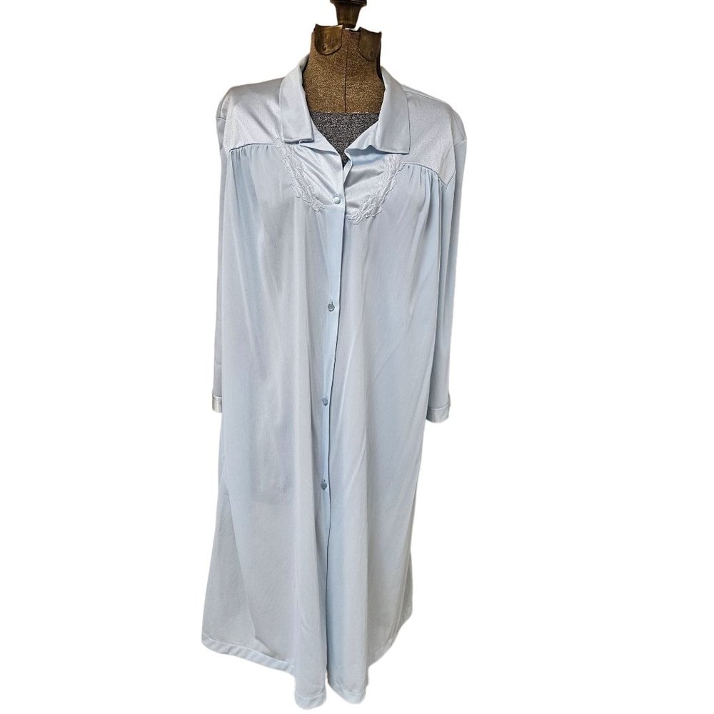 Vintage Vanity Fair House Coat Womens Large Silky Satin Button Front Robe